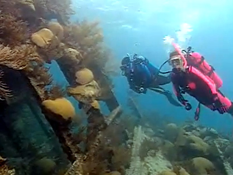 Christine diving the wreck of the Montana in 1996