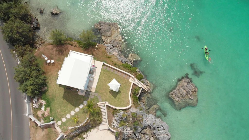 Sunset Studio on Sugar Cane Point, from the air