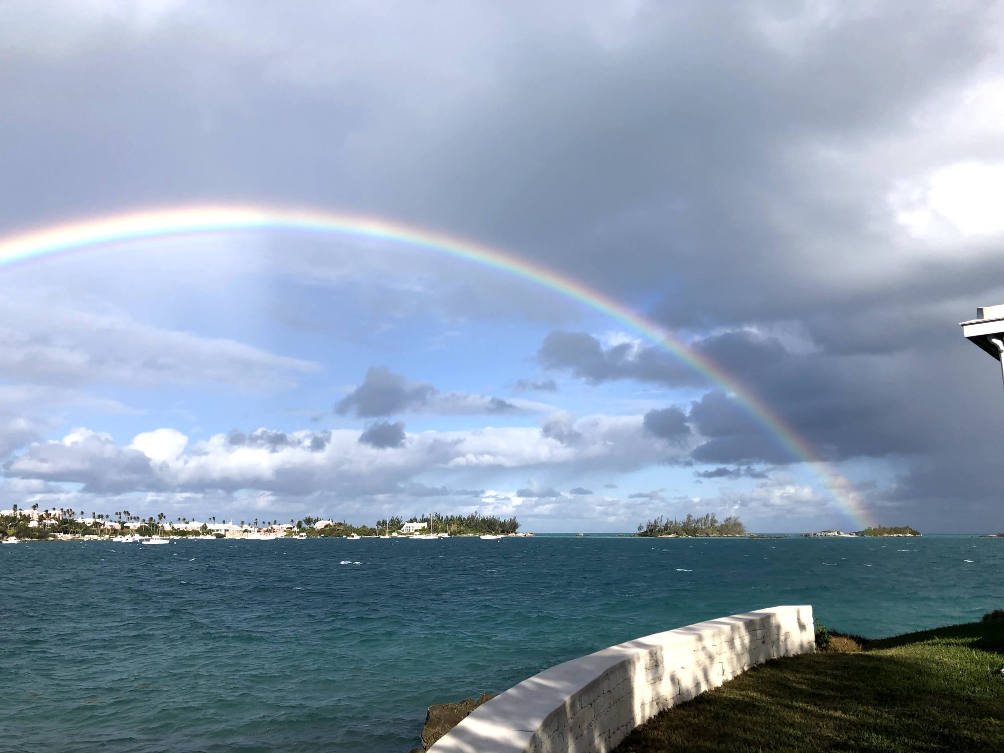 A rainbow over the bay, seen from Sunset Studio